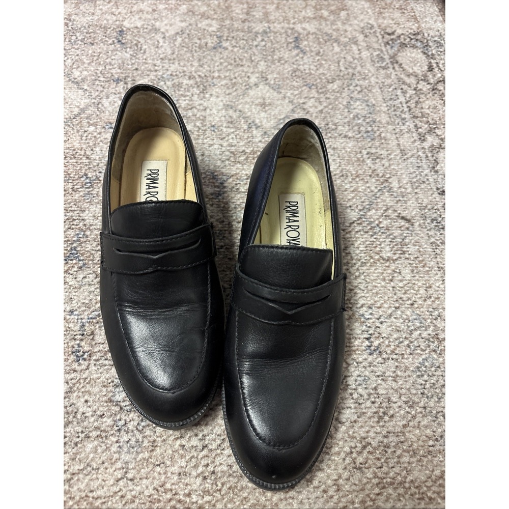 Prima Royale Women's Leather Heel Black Penny Loafer Shoes Size 6